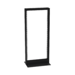 Rack de 2 Postes (Doble Perforación), Estándar 19", 24 Unidades, Fabricado en Acero, Base "L" para Anclar a Piso.