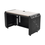 Consola Profesional para Monitoreo o Computo | Ranura para Base de Monitores | Microperforaciones | Luces LED Decorativas | Tomacorriente HTCM1U10C | Tapas Organizadoras de Cables | Niveladores | Rack para Montaje de Equipos | Ranura Pasaca