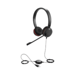 Jabra Evolve 30 Duo con conexión USB / 3.5mm, micrófono con cancelación de ruido y controlador en el cable con botones e indicadores LED (5399-829-309)