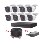 Kit TurboHD / DVR 8 Canales 1080p Lite / 8 Cámaras bala 1080p metalicas / 8 cables de 20 metros / 2 fuentes de 4 canales