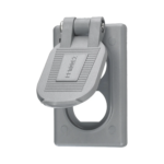 Tapa Resistente a Intemperie para Contacto Dúplex de  Policarbonato Color Gris.