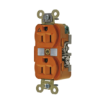 Contacto Dúplex Conexión a Tierra Aislada 15A 125V/ 2 Polos 3 Hilos/ Color Naranja/ Nema 5-15R/ Grado Industrial.