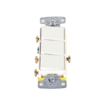 Interruptor Residencial 15 A 120 V, con 3 Bases Unipolares, Cableado lateral, Color Blanco.