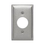 Placa para Receptáculo Sencillo de 15 y 20 A de Entrada Recta y  para Receptáculo de 15 A de Media Vuelta/ 1.4" (35.56 mm) / Acero Inoxidable.