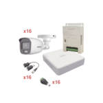 Kit TurboHD 1080p Lite / DVR 16 Canales / 16 Cámaras Bala Exterior ( 2.8mm) con ColorVu + Micrófono Integado / Transceptores / Conectores / Fuente de Poder Profesional