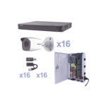 KIT TurboHD 1080p / DVR 16 Canales / 16 Cámaras Bala (exterior 2.8 mm) / Transceptores / Conectores / Fuente de Poder Profesional