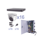 KIT TurboHD 1080p / DVR 16 Canales / 16 Cámaras Eyeball (exterior 2.8 mm) / Transceptores / Conectores / Fuente de Poder Profesional