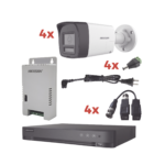 Kit Audio Bidireccional TurboHD 1080p / DVR 4 Canales / 4 Cámaras Bala (Exterior) con Bocina y Microfóno Integrado / 1 Fuente de Poder / Accesorios