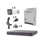 Kit Audio Bidireccional TurboHD 4K-3K / DVR 8 Canales 4K / 8 Cámaras Bala (Exterior) con Bocina y Microfóno Integrado 3K / 1 Fuentes de Poder / Accesorios