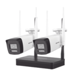 Kit IP Inalámbrico 4 Megapixel / NVS 4 Canales / 2 Cámaras Bala para Exterior con Lente 2.8 mm y Dual Light (30 mts IR + 30 mts Luz Blanca) / Audio Bidireccional (Micrófono y Bocina) / Soporta Micro SD de 512 GB