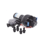 Bomba controlada por presión Par Max para trabajo pesado a 12 Vcd, caudal de 5 GPM, presión máxima 40 psi, para manguera de entrada con orificio de 38 mm (1½”), manguera de descarga con orificio de 25 mm (1”)