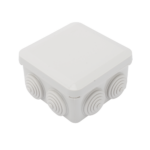 Caja Derivación-Conexión de Plástico (89 X 89 X 50 mm) con 7 Glándulas de Goma. Para Instalaciones Comerciales,  Residenciales e Industriales. Cerrado a Presión.