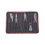 Juego de 5 Pinzas de 8" con Estuche. Incluye: P. Mecánica, P. para Tubo, P. Eléctrica, P. Corte, Nariz Larga.