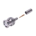 Conector BNC Macho de Anillo Plegable para Cable LP-195, LP-142, LMR-195, RG-58/U, RG-142/U, Níquel/ Oro/ Delrin.
