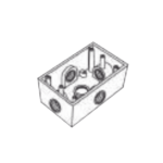 Caja Condulet FS de 3/4" (19.05 mm ) con cinco bocas a prueba de intemperie.