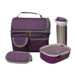 SET DE 2 LONCHERA DE 9 PULG. INCLUYE UN CILINDRO DE ACERO INOXIDABLE, UN RECIPIENTE DE PLÁSTICO PARA ALIMENTOS