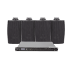 KIT de Amplificador de Audio 120W para Rack | 4 Altavoces de Pared color Negro 2.5W - 20W | Sistema 70/100V