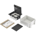 Caja de Suelo Simon Serie S / Para Voz, Datos o Contactos Eléctricos / Capacidad para 2 Módulos / Con Registro Integrado para Fijación en Concreto / Profundidad Ajustable de 70 a 100 mm / Alta Resistencia Mecánica y Térm