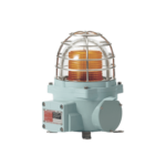 Baliza con luz LED color Ámbar con patrón de destello fijo o flasheante, ideal para zonas y áreas peligrosas, opera en un rango de 12-24 VCD