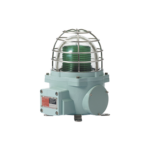 Baliza con luz LED color Verde con patrón de destello fijo o flasheante, ideal para zonas y áreas peligrosas, opera en un rango de 12-24 VCD