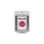 Botón de Evacuación, Cubierta de Policarbonato Súper Resistente de Superficie con Espaciador, Restablecimiento con Llave, Con Bocina de Advertencia