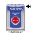 Botón De Salida De Emergencia Con Bocina De Advertencia Integrada, Interior/Exterior, Texto En Ingles, Tapa Protectora De Policarbonato Súper Resistente, Neumático