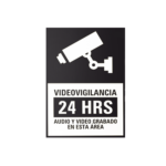Letrero de Videovigilancia 24 Hrs Blanco y Negro / Paquete con 10