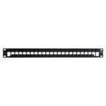 Patch Panel TERA-MAX Blindado de 24 Puertos, Modular (vacío), Plano, Color Negro, 1UR