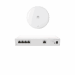 Kit DEMO de Router Multi-Servicio / 1 puerto 10/100/1000 Mbps(WAN) / 4 puertos 10/100/1000 Mbps(LAN) PoE / 50W + Punto de Acceso Wi-Fi 7 / 3.5 Gbps / MU-MIMO 2x2 (2.4GH y 5GHz) / Smart Antenna más cobertura / Instalación en techo y pared