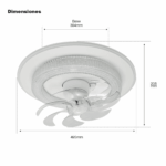 Ventilador de Techo con Luminario LED de 110 V CA 50/60 Hz /  88 W / 3 Tonos de Luz (6500 - 4 000 - 2 700 K) / Con giro 360° / Diámetro 495 mm / 6 Velocidades / Dimeable.