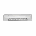 Luz de escena, 4 LED, bisel blanco, 12–24VCD, LED blanco y lente transparente