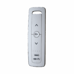 Control remoto 5 canales para motores de persiana Somfy con señal inalámbrica, instrucciones: sube, baja y detener, con posición favorita programada.