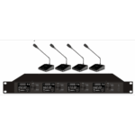 Sistema de Micrófono Inalámbrico Digital EP-594UE | 4 Micrófonos de Mesa con Cuello de Ganso | Transmisión U-Band Digital pi/4-DQPSK | Alcance 80 metros | 15 Horas de Autonomía Expandible a 60 Horas | Encriptación