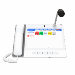 Teléfono IP Color Blanco Android 9.0 Empresarial para voceo 20 líneas SIP, pantalla táctil, Wi-Fi y Bluetooth, PoE, Voceo/ Musica por Multicast, puertos Gigabit, Sofware de Enfermeria